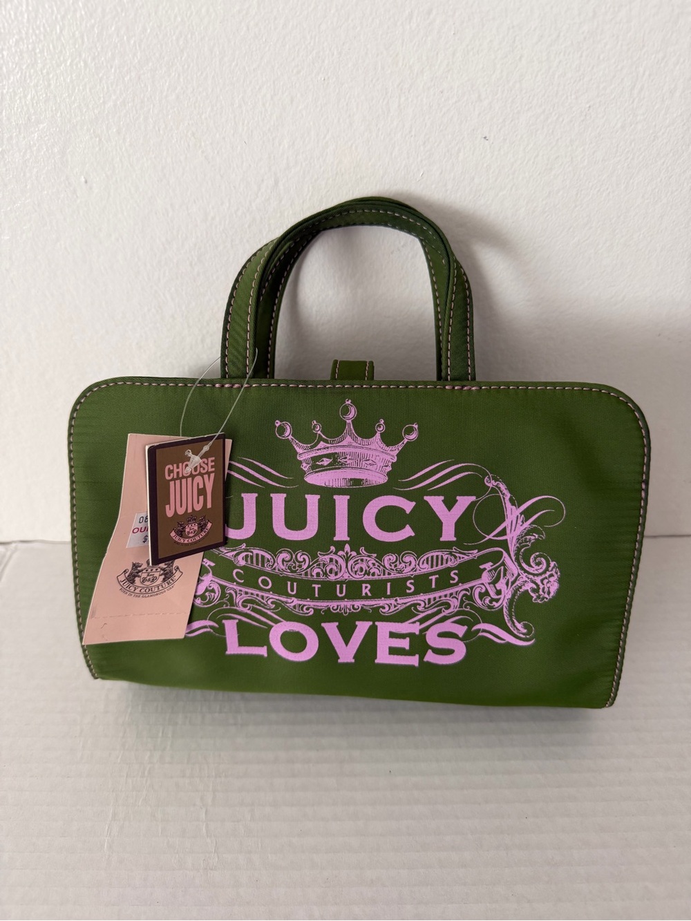 Y2K Juicy Couture Loves Cosmetic Bag Pouch Green Pink